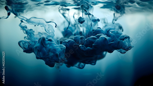 Blue Ink Spill Creating a Fluid Ballet Beneath the Surface