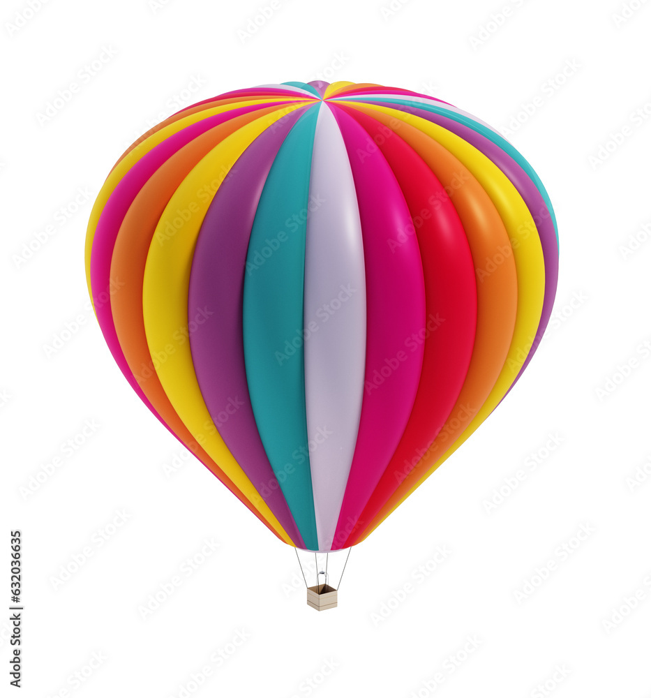 Fototapeta premium Colorful hot air balloon isolated on transparent background. 3D illustration