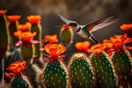 hummingbird feeding on a plant - Generative AI