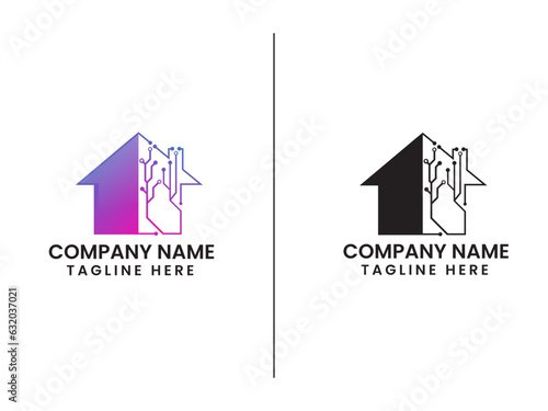 Technology home logo design. Smart home tech. House. Real estate. Technology logo. Network. Business. Creative. Tech house. Unique. Premium template