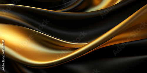 Abstract Background with 3D Wave Bright Black and Gold