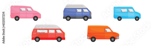 Bright Van as Road Vehicle and Transportation Vector Set