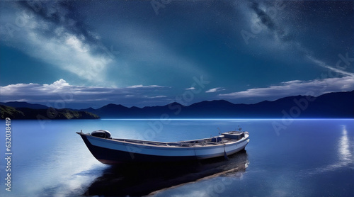 Boat on the Space wallpaper background landscape boating. Generative AI.