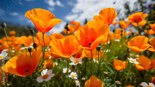 California poppy flowers High Quality Image in garden 