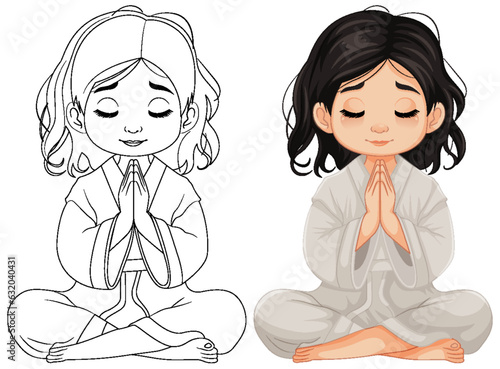 Girl Sitting and Praying in Meditation