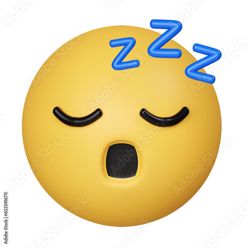 3d Sleeping emoji. Snoring emoticon, Zzz yellow face with closed eyes. icon isolated on gray background. 3d rendering illustration. Clipping path.