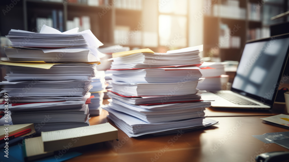 Stack of documents on the office desk.Created with Generative AI technology. Stack of documents on the office desk.Created with Generative AI technology.