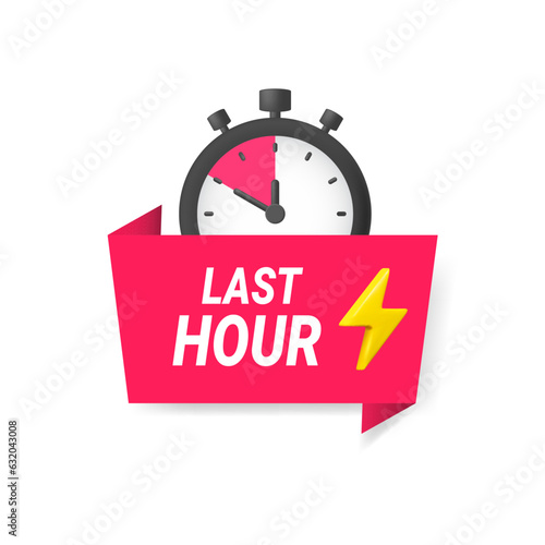 Last hour offer icon. Last chance concept, countdown time. Ribbon with tag and timer.