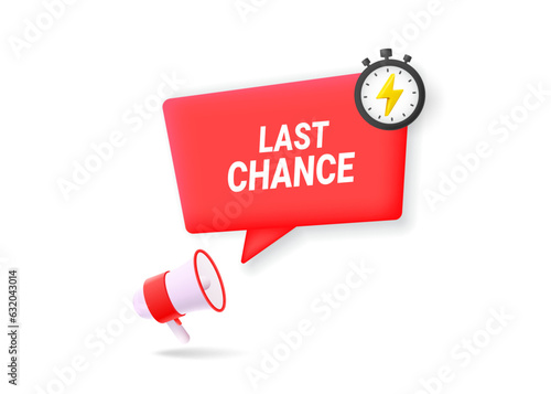 Last chance icon. Limited offer concept, countdown. Megaphone with speech bubble and timer.