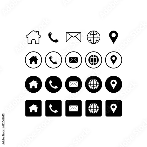  Contact us icon set at home address phone mail and location