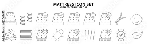 Mattress icons. Set icon about Mattress. Mattress line icons. Mattress Industrial icons. Vector Illustration. Editable Stroke.