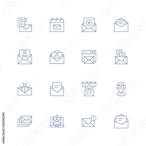 Mail line icon set on transparent background with editable stroke. Containing newsletter, calendar, email, love letter, rejected, mail, virus, emails, spam, inbox.
