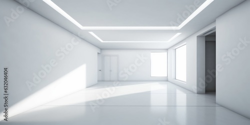 Sala vacía de color blanco con luces y sombras de la ventana, casa vacía de color blanco con luz natural photo