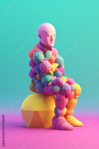 Hombre overthinking con colores pastel 3d, importancia de la salud mental, persona enfadada pensando render colores aesthetic photo