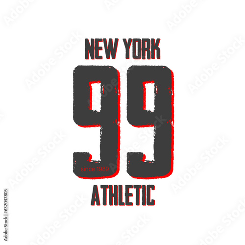 Vector graphics print of a t-shirt with the logo of the New York Athletic Club. Pattern with number on white background