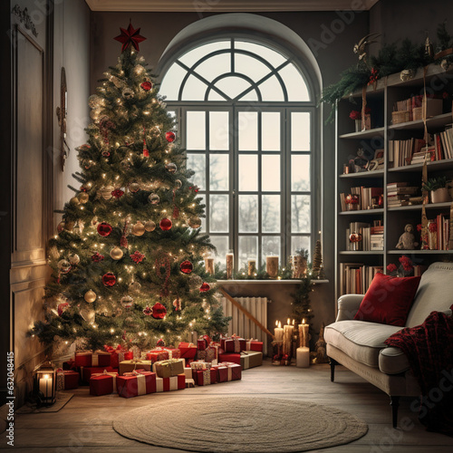 House decorated for Christmas. Generative AI. © DALU11
