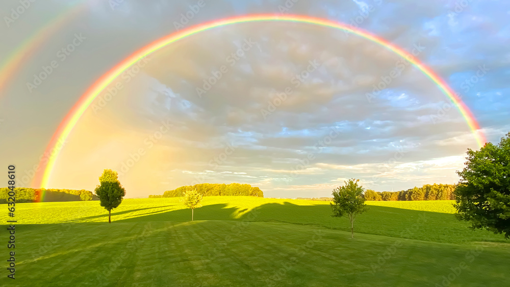 Country field with rainbow turned oil painting illustration Country field with rainbow turned oil painting illustration
