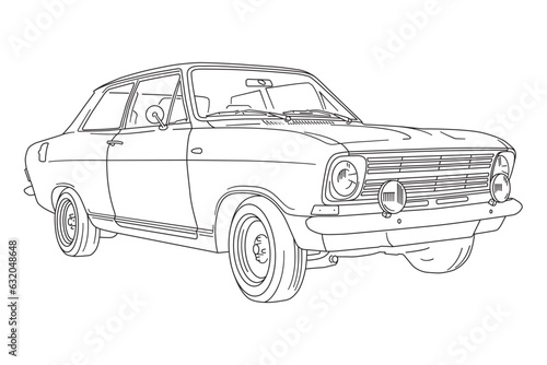 Vintage German car from the 1970s line art vector illustration