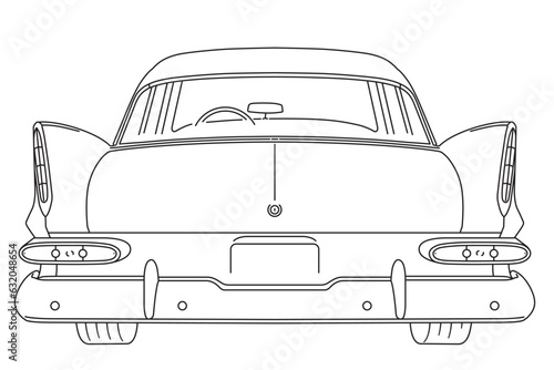 Vintage American Limousine from 1959 rear view  line art vector illustration photo