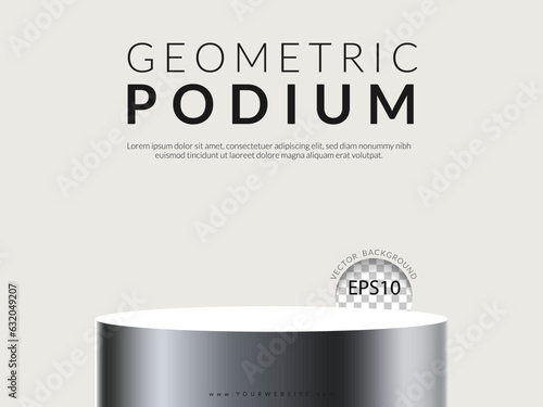 Metal silver cylinder stand product podium on white background. Vector illustration