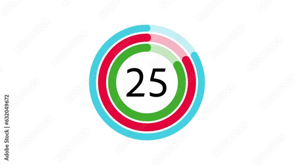30 seconds 3 lines indicator countdown timer on white background. Green, Red and Turquoise Blue color. Fitness, exercise, sports and health concept. 4K Motion Graphics. 30 seconds 3 lines indicator countdown timer on white background. Green, Red and Turquoise Blue color. Fitness, exercise, sports and health concept. 4K Motion Graphics.