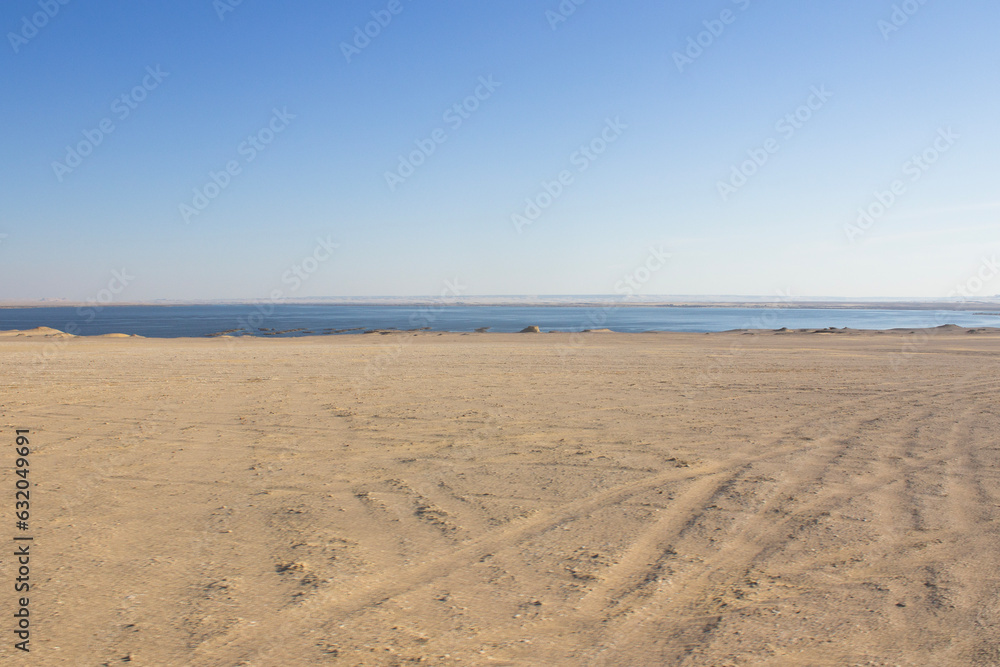 Panoramic stunning view of lakes in the middle of Wadi Rayan National Park, western desert, Faiyum, Egypt