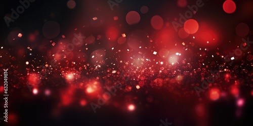 Red tone blur bokeh light. Defocused background. Red glitter lights background. Christmas Background, generative ai