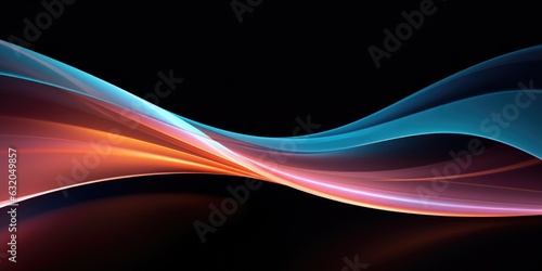 Abstract colorful curves swirl wave on black background. Flow liquid lines design element, generative ai