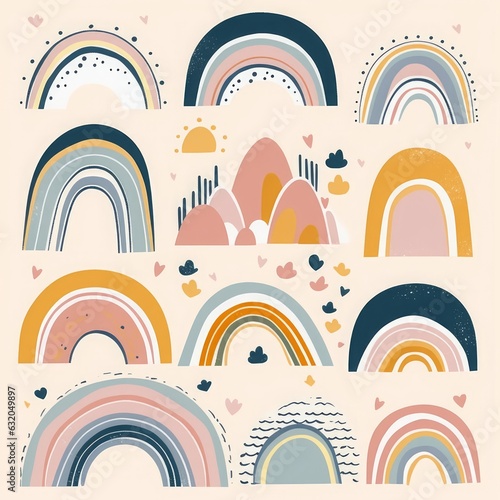 Pastel stylish trendy rainbows illustrations, Generative AI