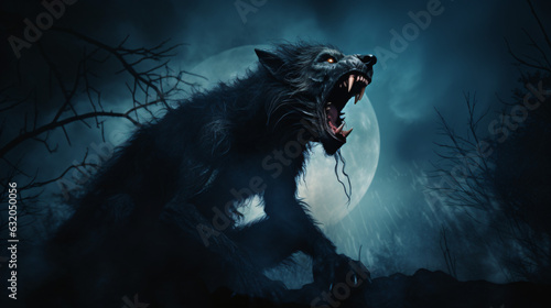 Canvas Print Scary werewolf and full moon