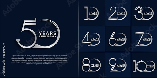 set of anniversary logotype silver color for special celebration event