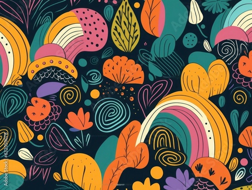 Decorative abstract seamless pattern with colorful doodles  Generative AI