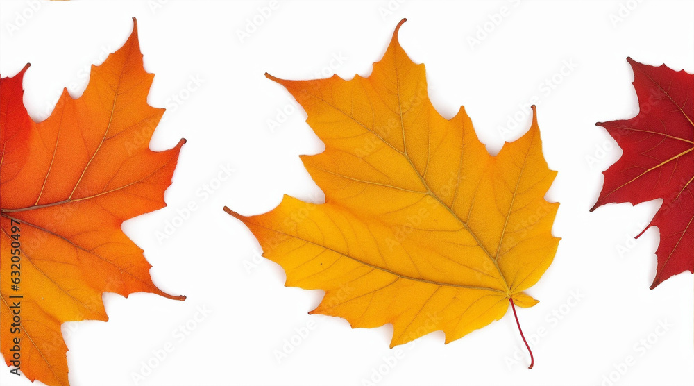 Fall leaves are laying down on a white background. Generative AI. Fall leaves are laying down on a white background. Generative AI.