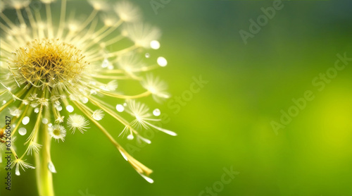 Dandelion water drops flower in nature. Generative AI.