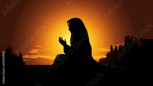 Silhouette of muslim woman praying