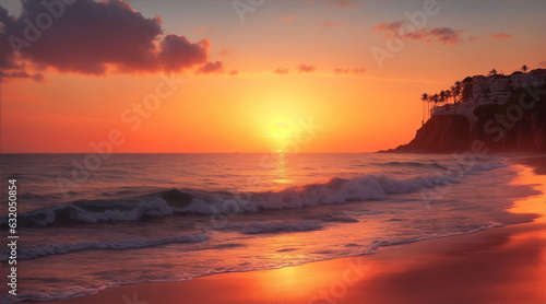 Beautiful seaside when sunset. Generative AI.