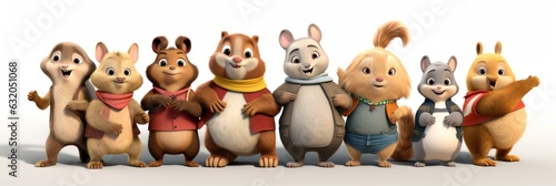 Wallpaper Mural Safari Animal set fox, bear, hare, hedgehog, squirrel, mouse, snail in a scarf in 3d style. Torontodigital.ca