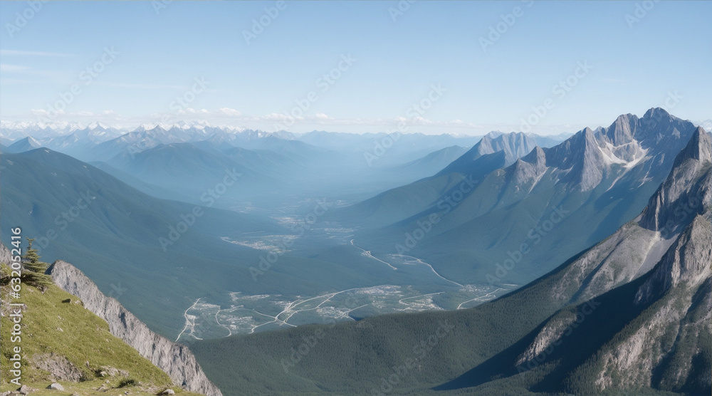 A view of the mountains from the top of the mountain. Generative AI.