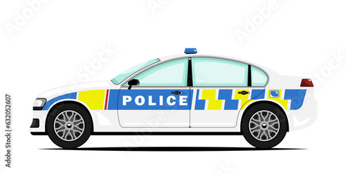 Side view of police car on isolated background, Vector illustration.