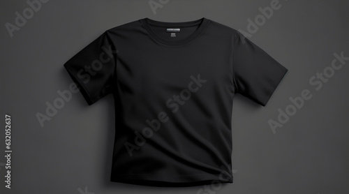 Black t-shirt mockup on gray background. Generative AI.