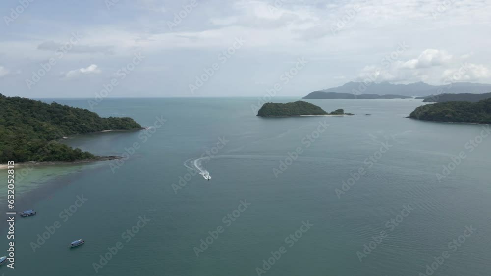 Pan across Strait of Malacca at Langkawi Malaysia to tour boat pier Pan across Strait of Malacca at Langkawi Malaysia to tour boat pier