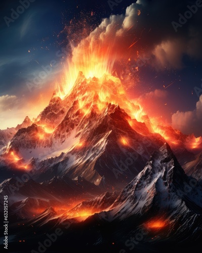 olcano wallpaper art volcano wallpapers, in the style of realistic landscapes with soft edges, mythic storytelling, photo-realistic landscapes, dragoncore, mountainous vistas