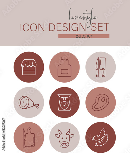 Linestyle Icon Design Set Butcher