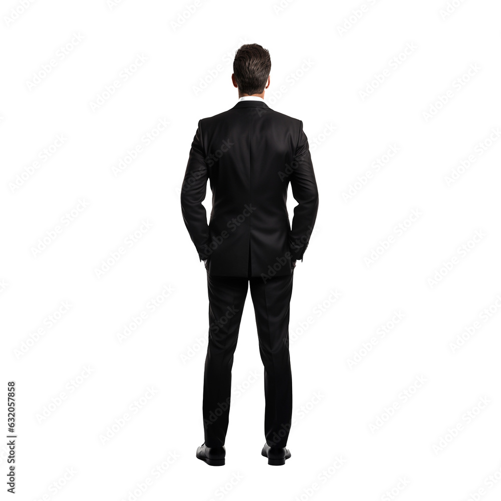 Back view of standing Businessman isolated on white. Created with Generative AI technology Back view of standing Businessman isolated on white. Created with Generative AI technology