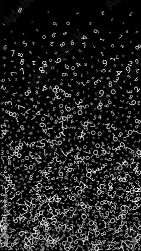 Falling numbers, big data concept. Binary white messy flying digits.