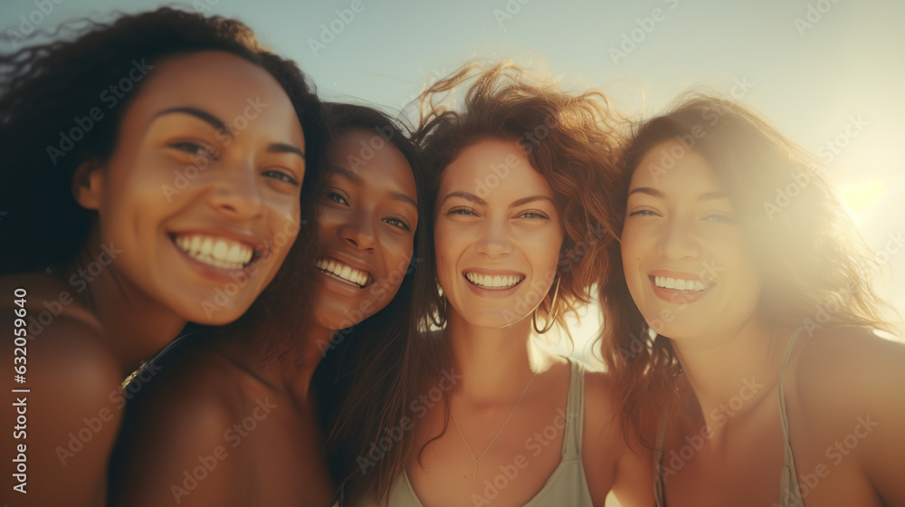 Happy female friends smiling at the camera Happy female friends smiling at the camera