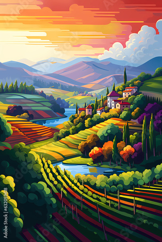 Illustration of a beautiful view of the vineyard terraces photo