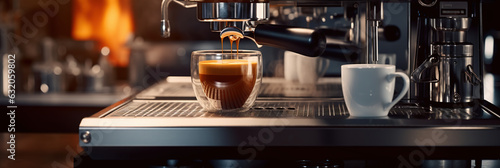 A Preparation of espresso coffee by using coffee machine. High-quality photo