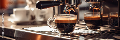 Stampa su tela A Preparation of espresso coffee by using coffee machine
