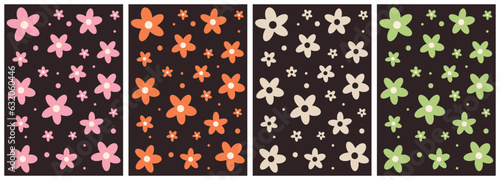 Set of colorful abstract backgrounds.Daisy flowers set.Y2k aesthetic.Groovy backgrounds.Vector cards in retro psychedelic style.	